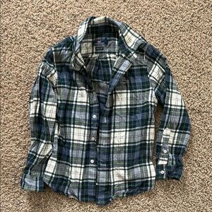 Vineyard Vines Plaid Kids Shirt - Green and Navy and White